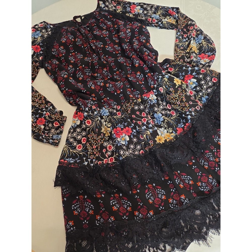 Sahalie Dress Whimsigoth Tiered Black Lace Floral Lined Size Medium